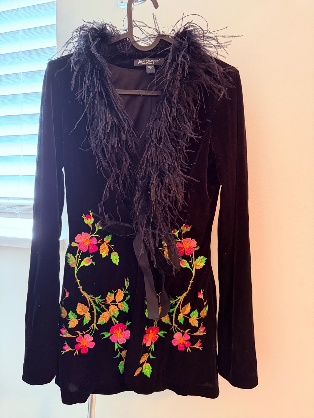 Betsey Johnson Black Feather-Trimmed Bag